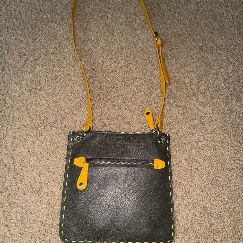 Black Leather Crossbody with Yellow Trim and Strap - Picture 3 of 5